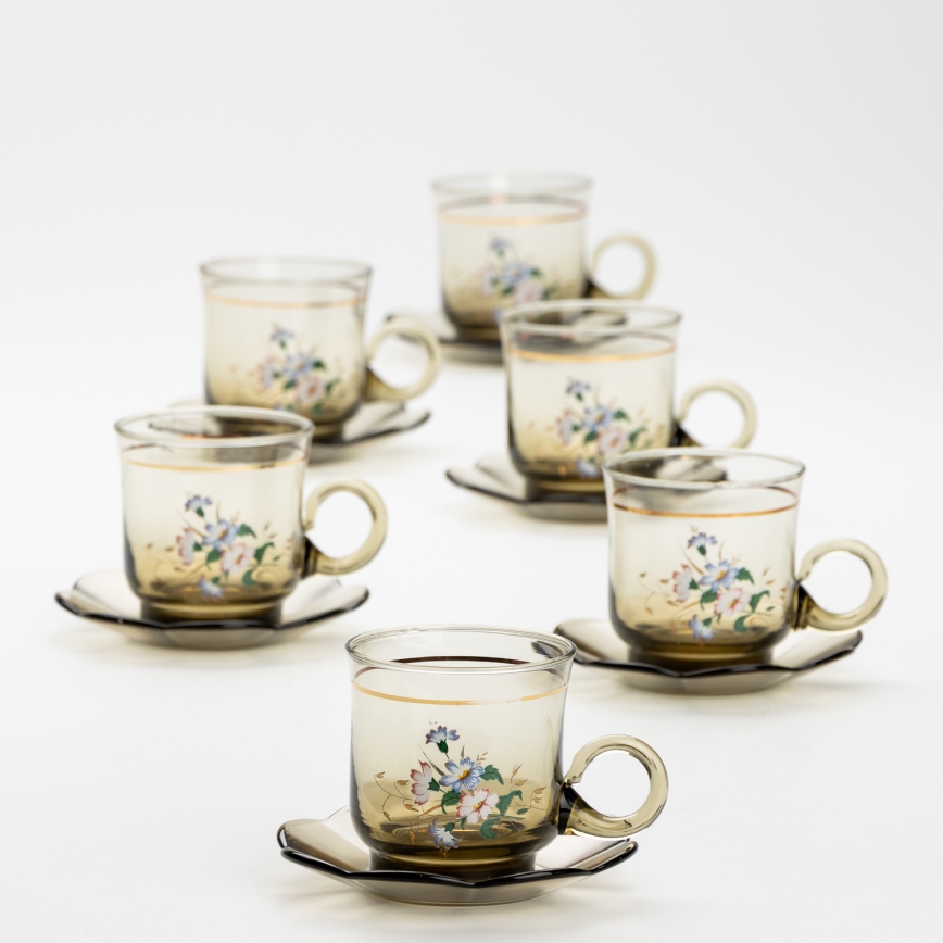 Set 6x glass cup with a saucer smoky bouquet no. 5