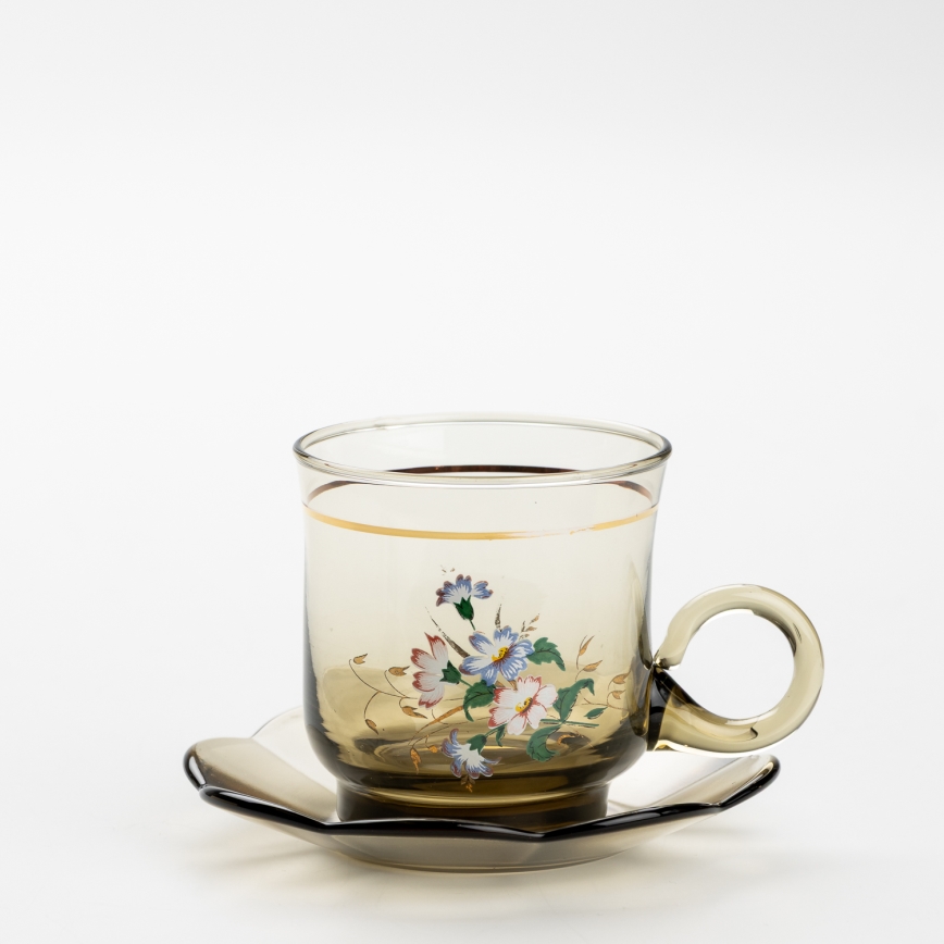 Set 6x glass cup with a saucer smoky bouquet no. 5