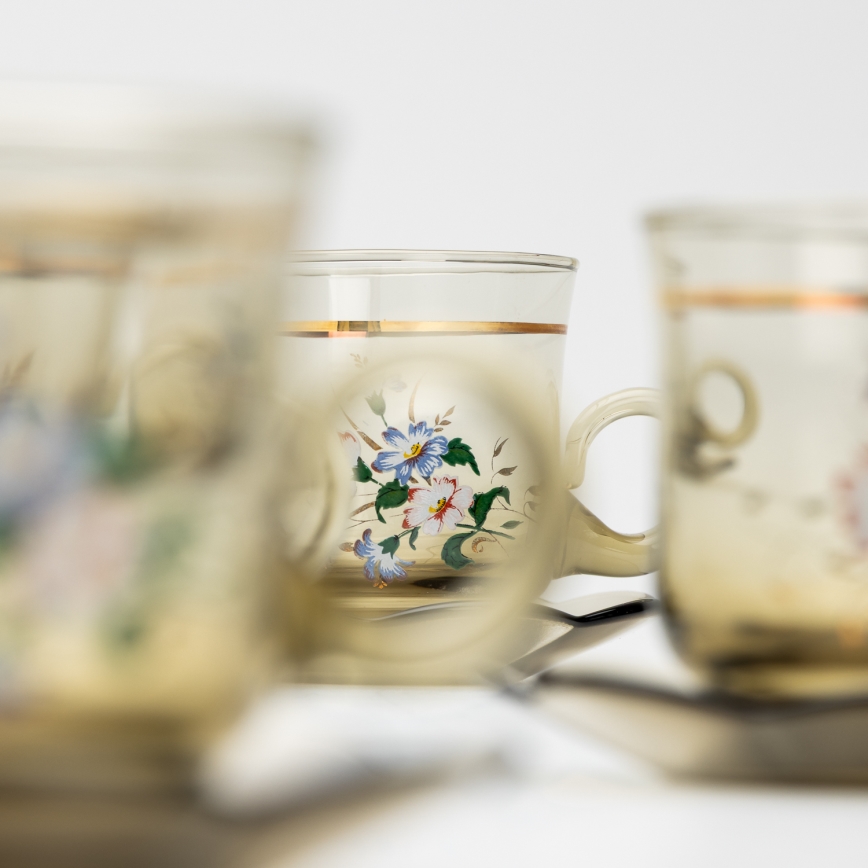 Set 6x glass cup with a saucer smoky bouquet no. 5