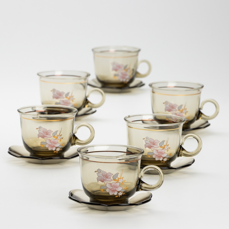 Set 6x glass cup with a saucer smoky bouquet no. 6