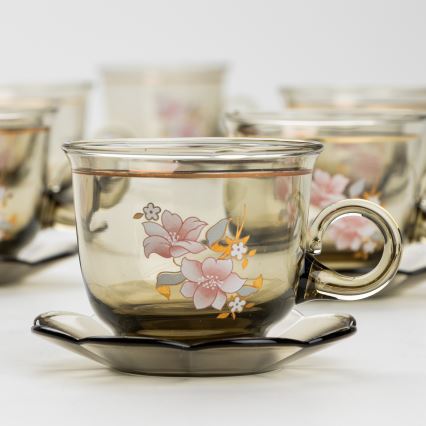 Set 6x glass cup with a saucer smoky bouquet no. 6