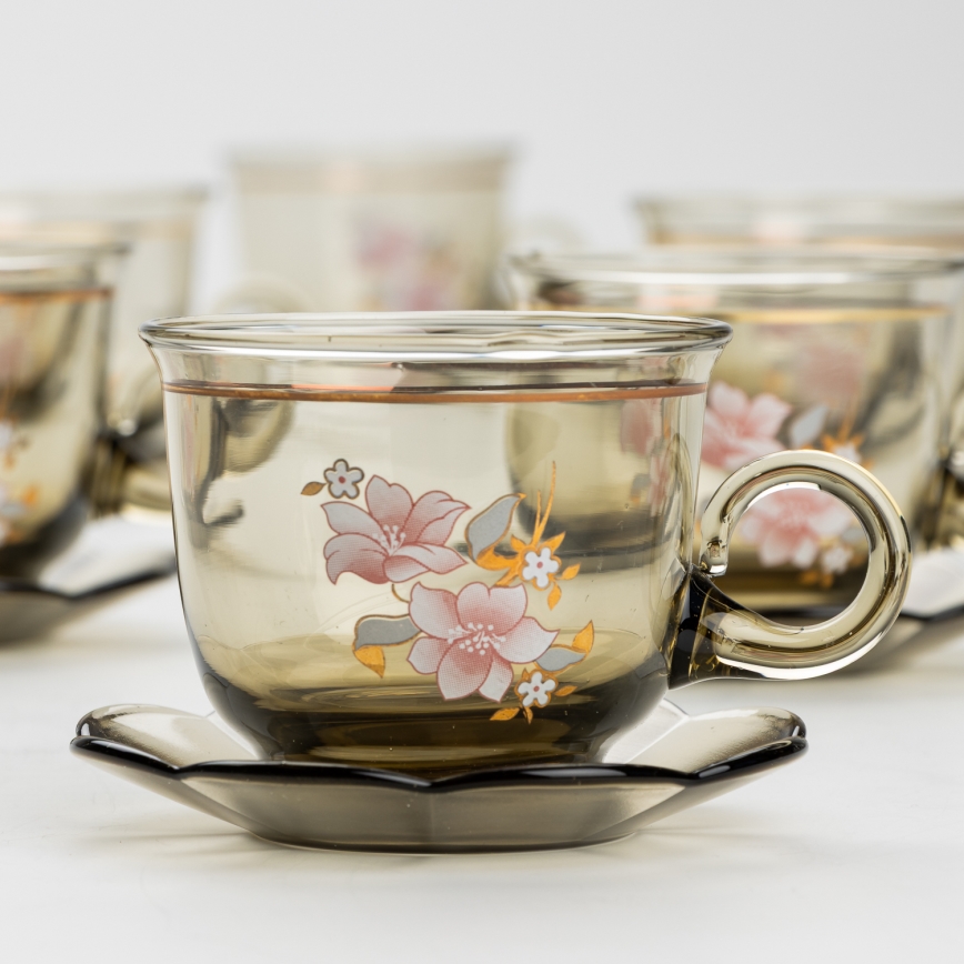 Set 6x glass cup with a saucer smoky bouquet no. 6