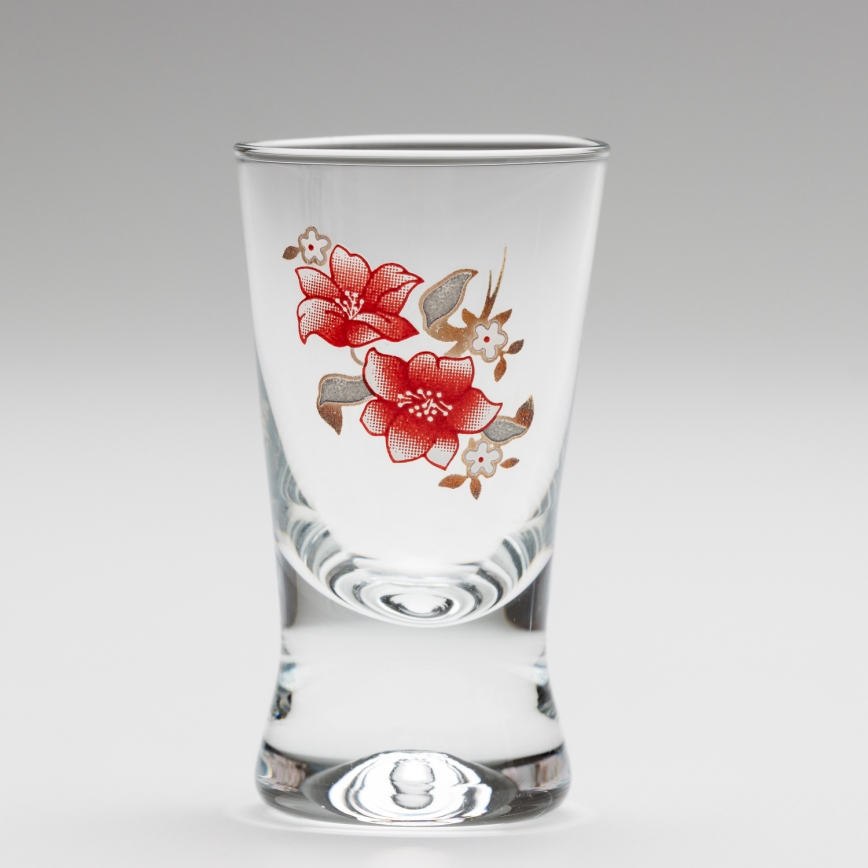Set 6x glass for shots clear with a bouquet motif no. 2