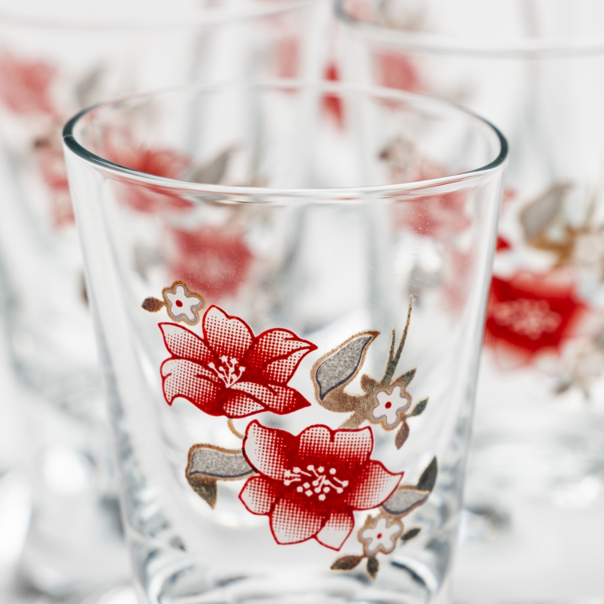 Set 6x glass for shots clear with a bouquet motif no. 2