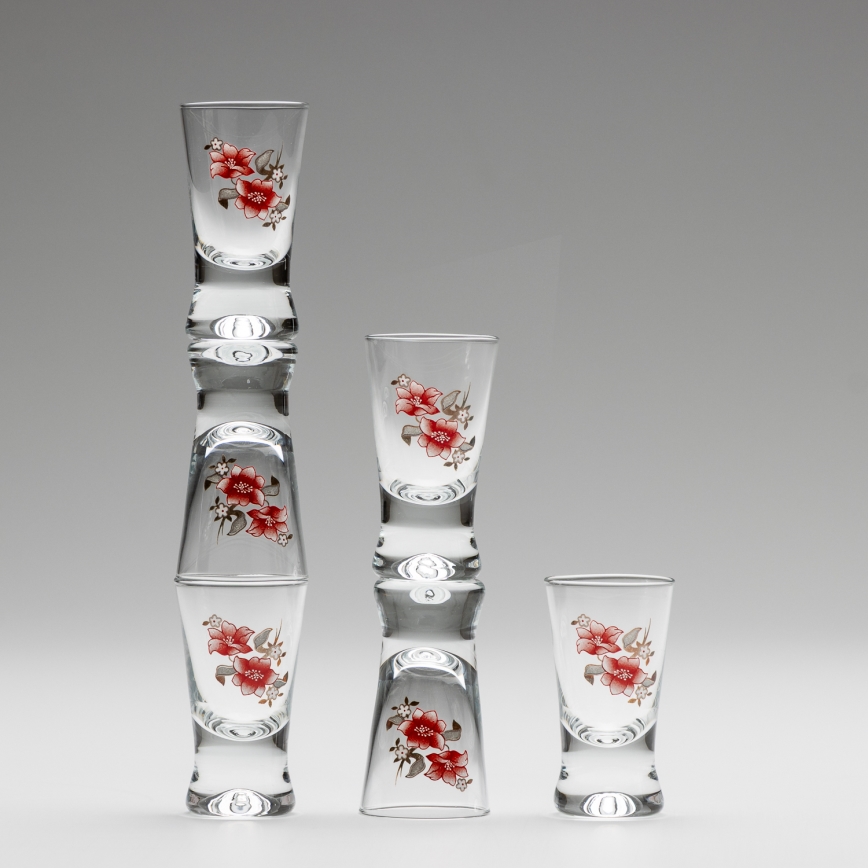 Set 6x glass for shots clear with a bouquet motif no. 2