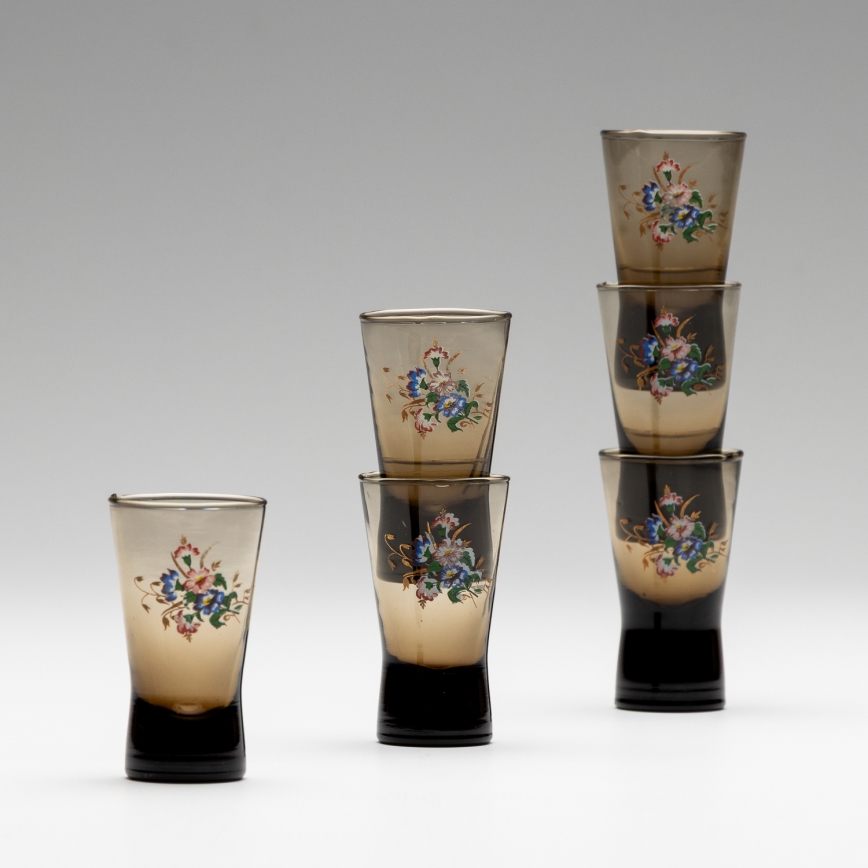 Set 6x glass for shots smoky with a bouquet motif no. 2