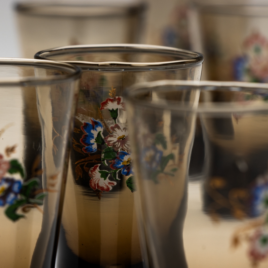 Set 6x glass for shots smoky with a bouquet motif no. 2