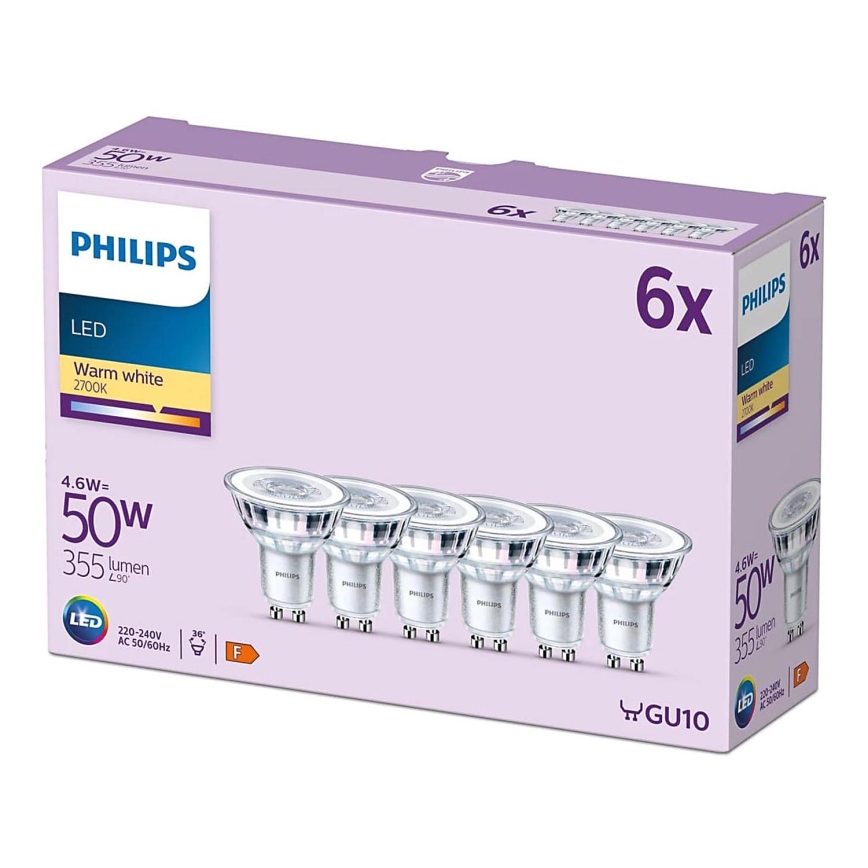 SET 6x LED Bulb Philips GU10/4,6W/230V 2700K