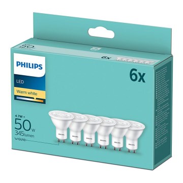 SET 6x LED bulb Philips GU10/4,7W/230V 2700K