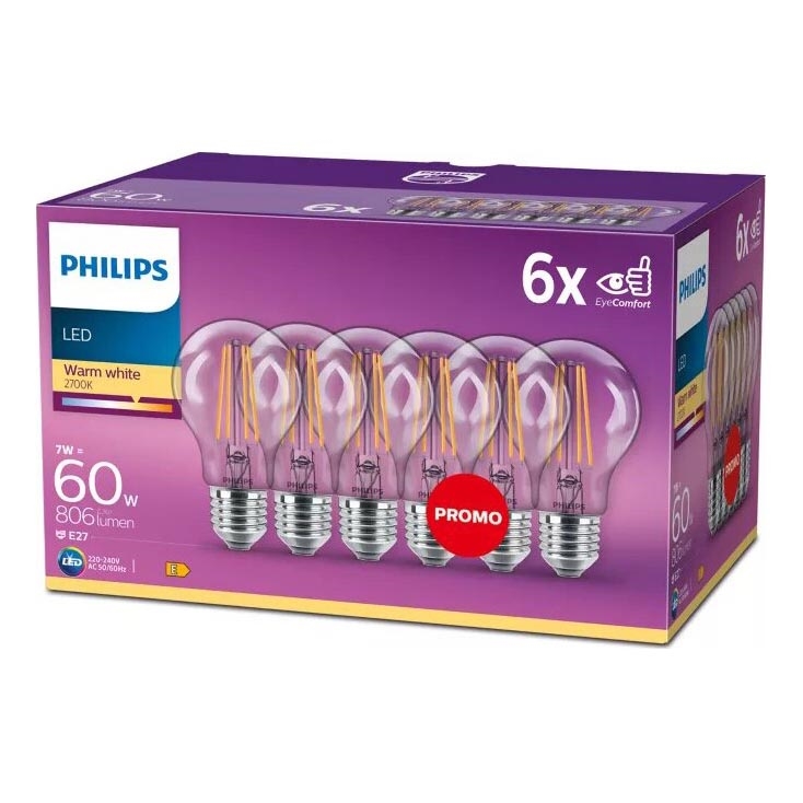 SET 6x LED Bulb VINTAGE Philips E27/7W/230V 2700K