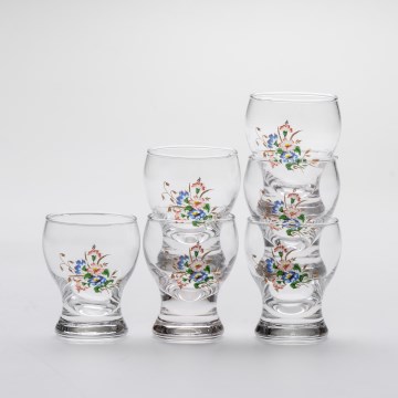 Set 6x liqueur glass clear - flower pattern no. 3