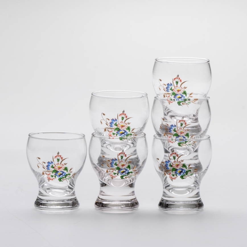 Set 6x liqueur glass clear - flower pattern no. 3