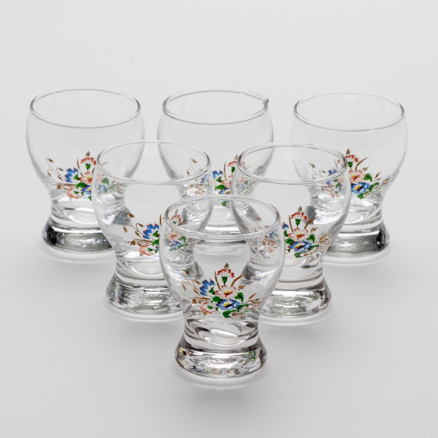 Set 6x liqueur glass clear - flower pattern no. 3