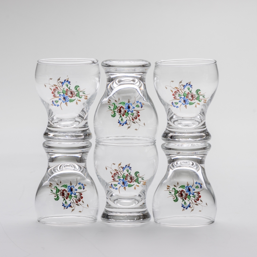 Set 6x liqueur glass clear - flower pattern no. 4