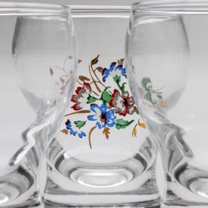 Set 6x liqueur glass clear - flower pattern no. 4
