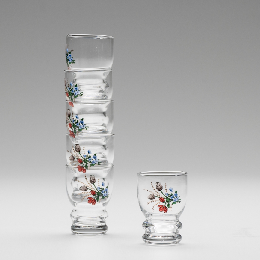 Set 6x liqueur glass clear - flower pattern no. 6