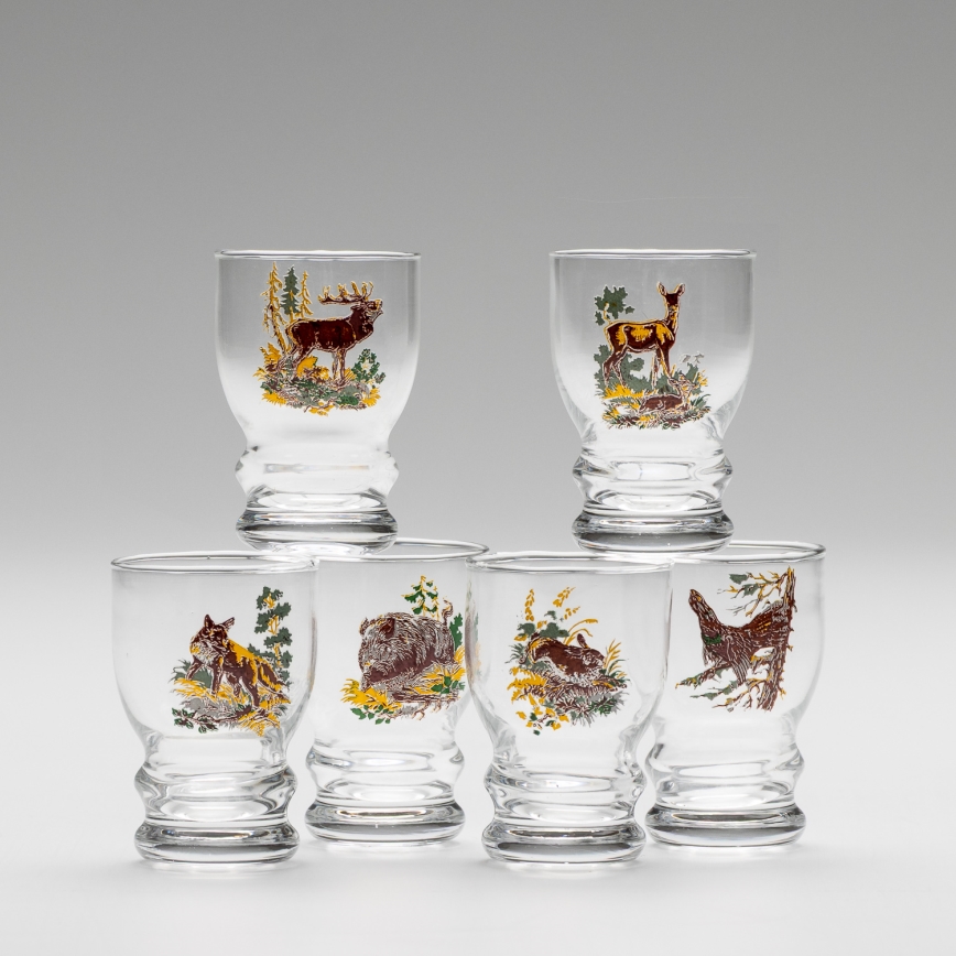 Set 6x liqueur glass clear - hunting motif