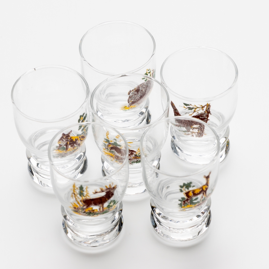 Set 6x liqueur glass clear - hunting motif