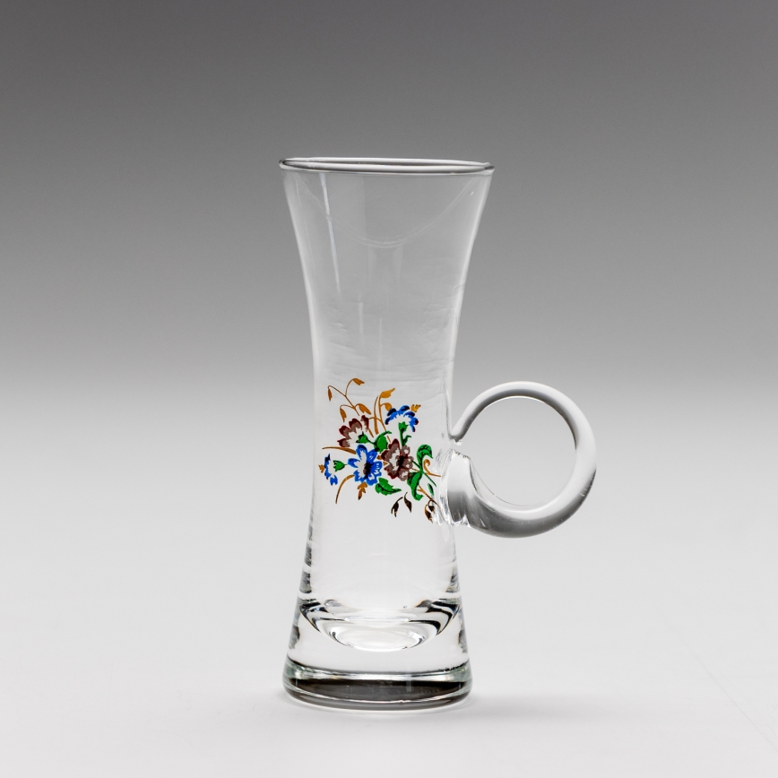 Set 6x liqueur glass with a handle clear with a bouquet motif no. 2