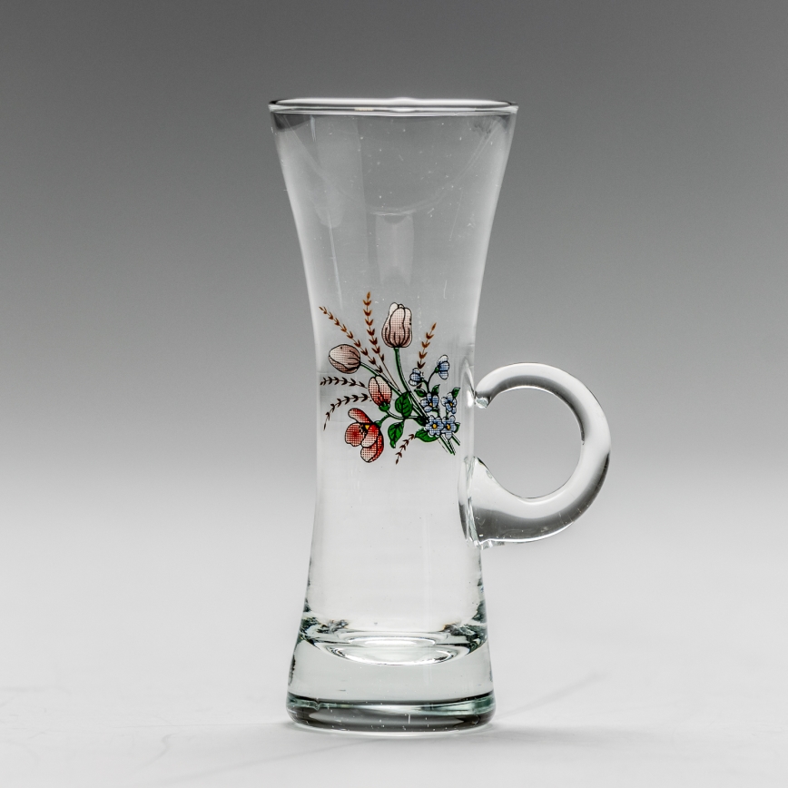 Set 6x liqueur glass with a handle clear with a bouquet motif no. 3