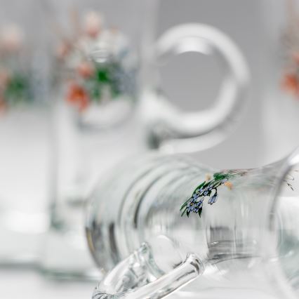 Set 6x liqueur glass with a handle clear with a bouquet motif no. 3