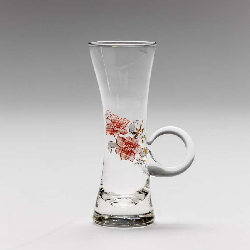 Set 6x liqueur glass with a handle clear with a bouquet motif no. 4
