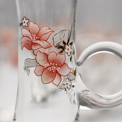 Set 6x liqueur glass with a handle clear with a bouquet motif no. 4