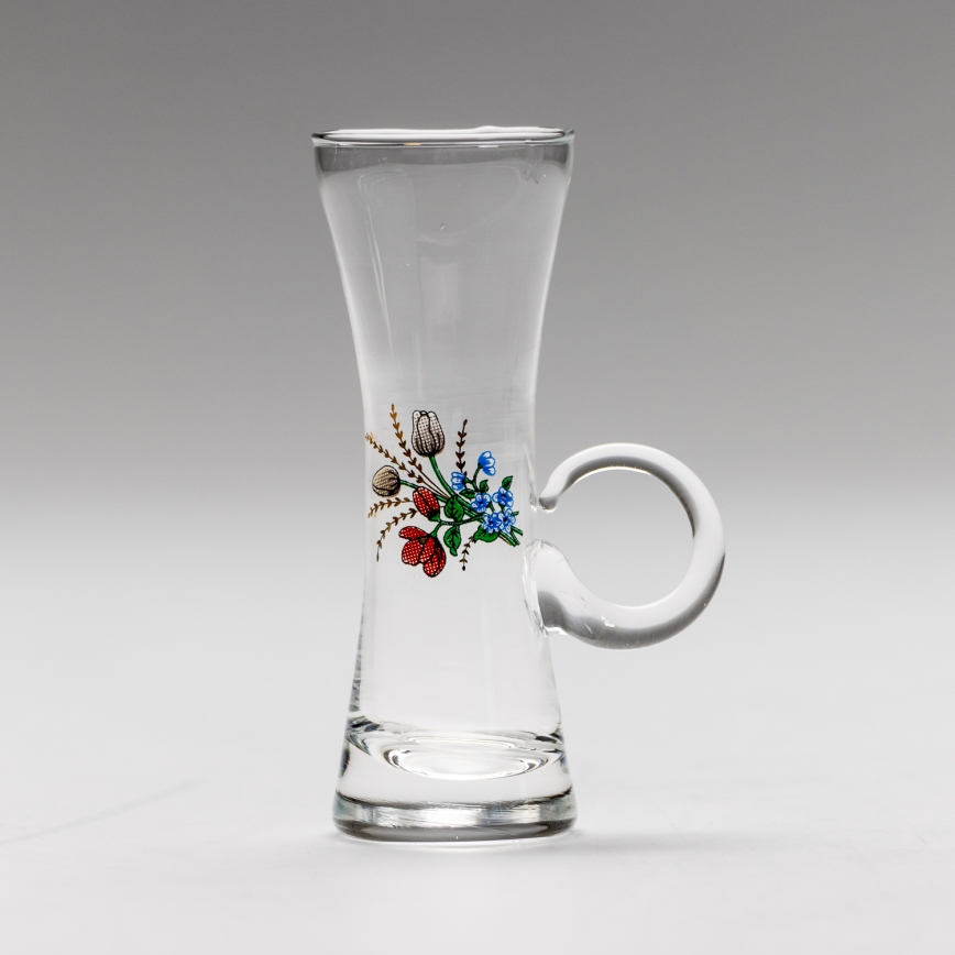 Set 6x liqueur glass with a handle clear with a bouquet motif no. 5