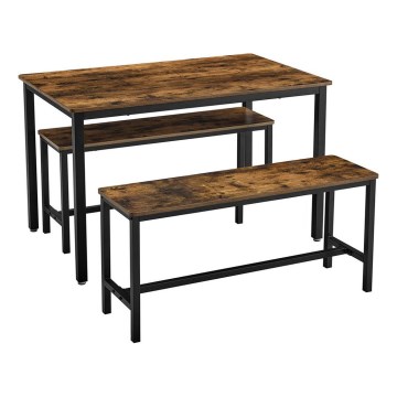 SET Bar Table 110x70 cm + 2x Benches 97x30 cm TREVOR brown/black