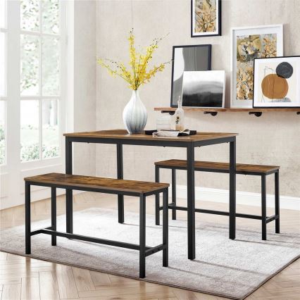 SET Bar Table 110x70 cm + 2x Benches 97x30 cm TREVOR brown/black