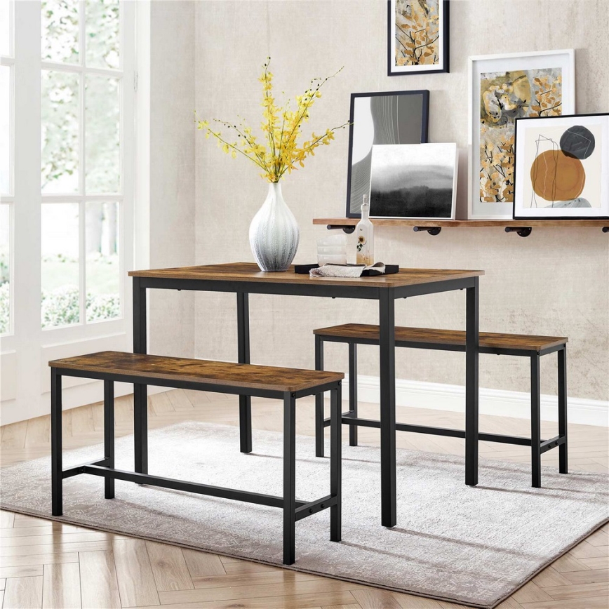SET Bar Table 110x70 cm + 2x Benches 97x30 cm TREVOR brown/black