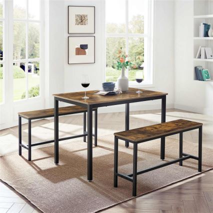 SET Bar Table 110x70 cm + 2x Benches 97x30 cm TREVOR brown/black
