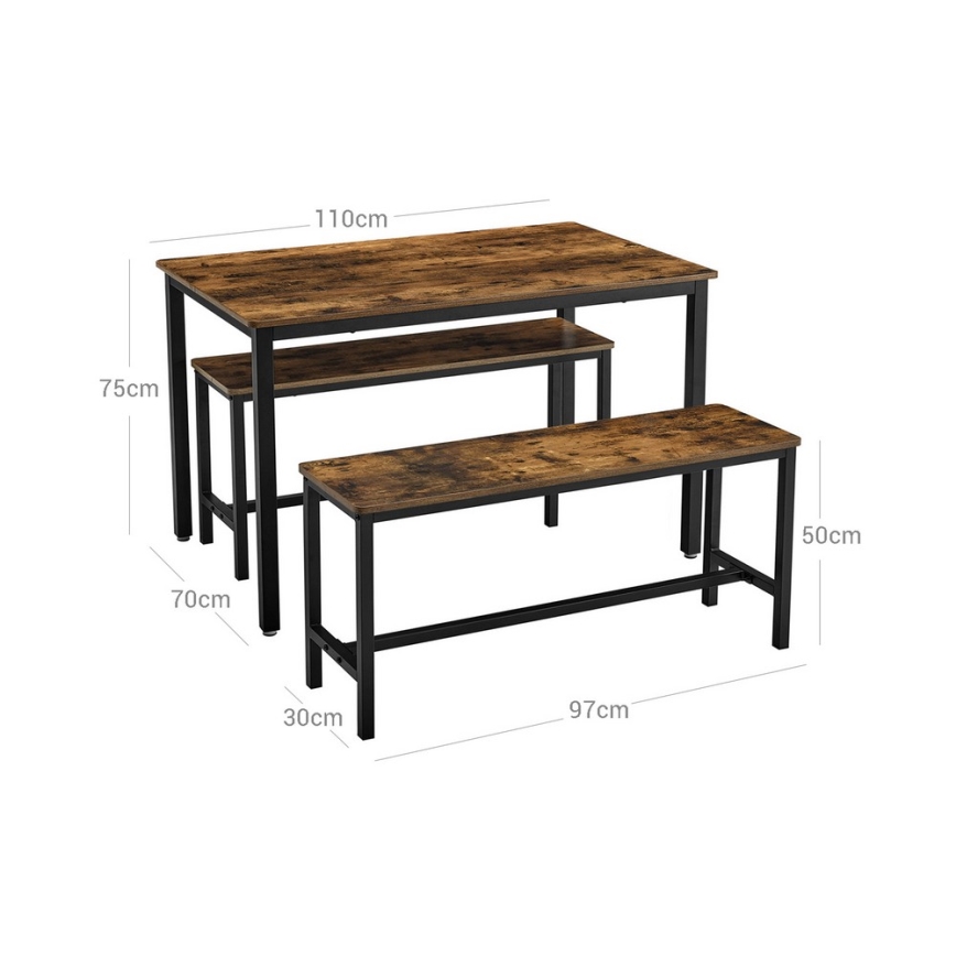 SET Bar Table 110x70 cm + 2x Benches 97x30 cm TREVOR brown/black