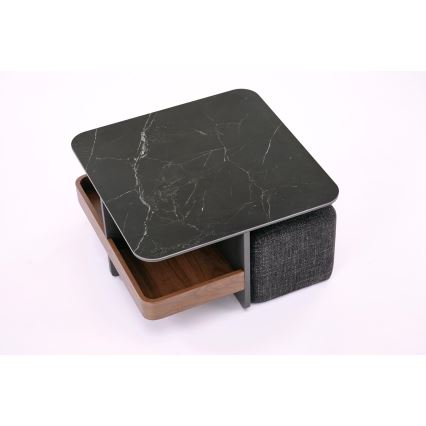 SET Coffee table KORO 70x70 cm + 2x ottomans black/brown