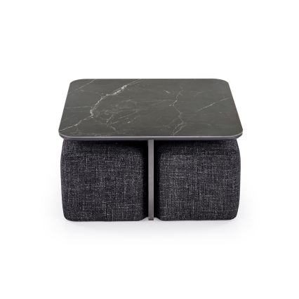 SET Coffee table KORO 70x70 cm + 2x ottomans black/brown