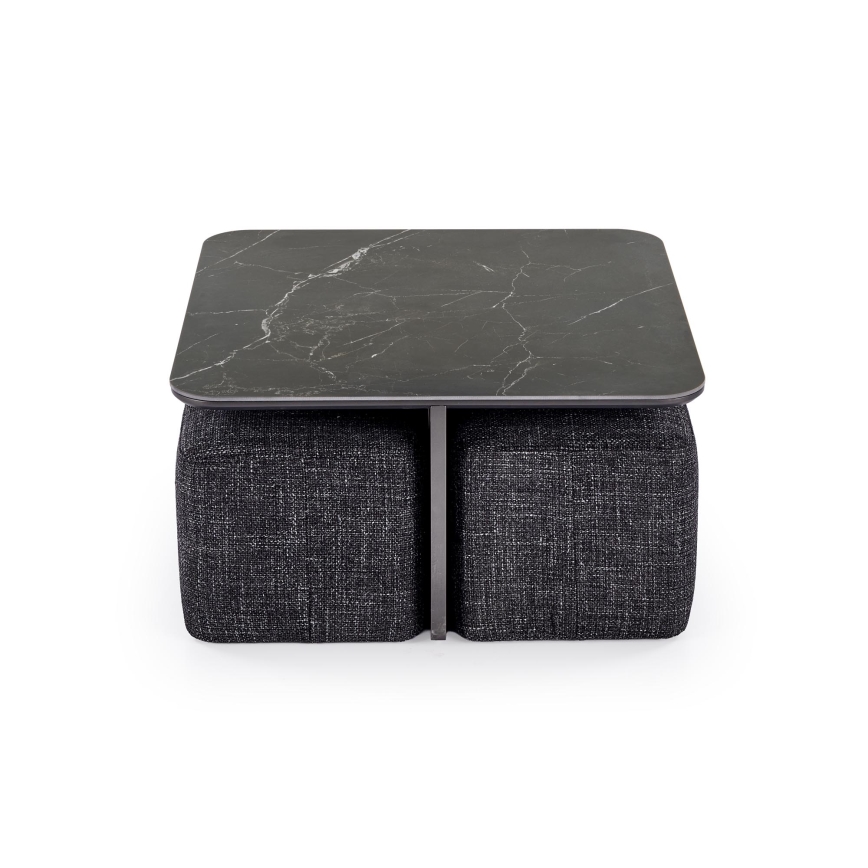 SET Coffee table KORO 70x70 cm + 2x ottomans black/brown