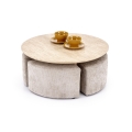 SET Coffee table NUGAT Ø 80 cm + 4x stool travertine/gray