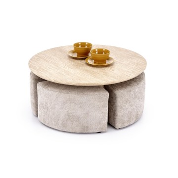 SET Coffee table NUGAT Ø 80 cm + 4x stool travertine/gray