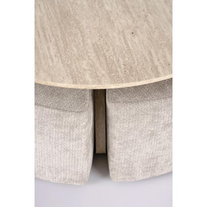 SET Coffee table NUGAT Ø 80 cm + 4x stool travertine/gray