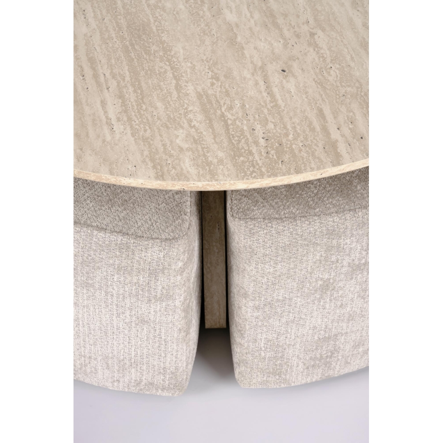 SET Coffee table NUGAT Ø 80 cm + 4x stool travertine/gray