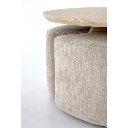 SET Coffee table NUGAT Ø 80 cm + 4x stool travertine/gray