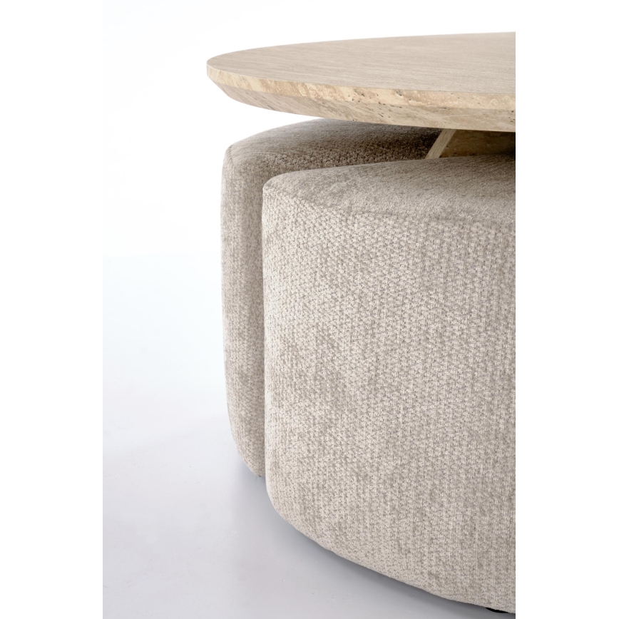 SET Coffee table NUGAT Ø 80 cm + 4x stool travertine/gray