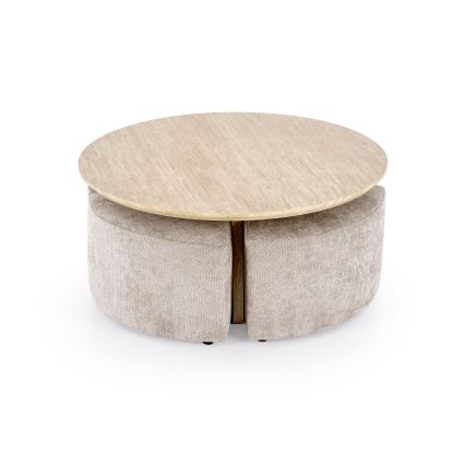 SET Coffee table NUGAT Ø 80 cm + 4x stool travertine/gray