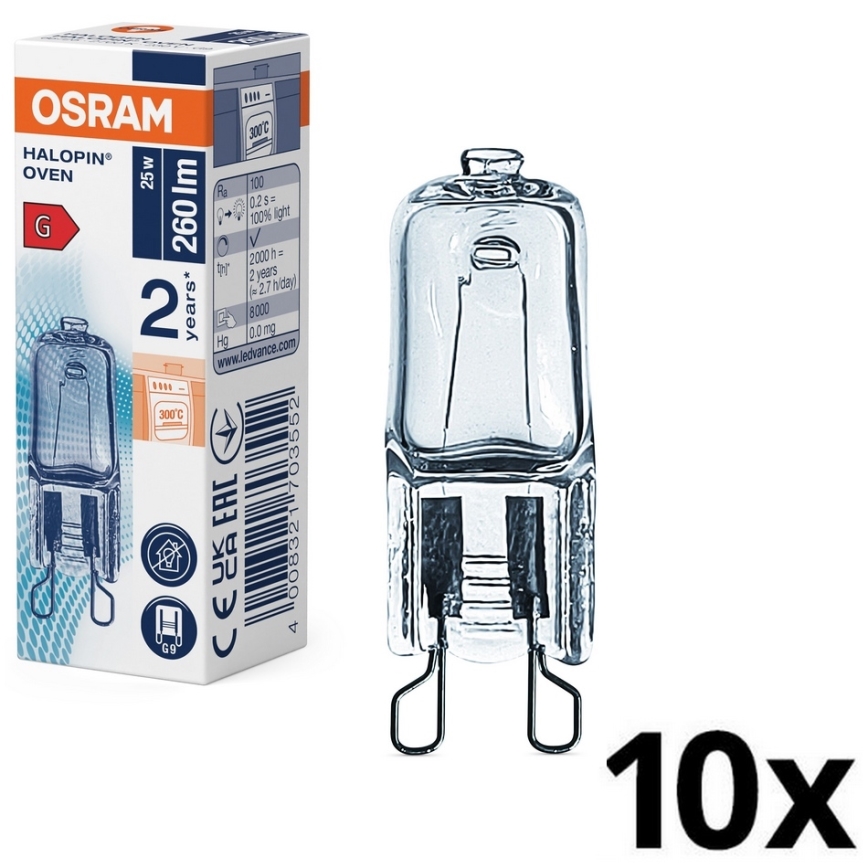 Set of 10 HALOPIN G9 Oven Bulbs 25W 230V 2700K - Osram