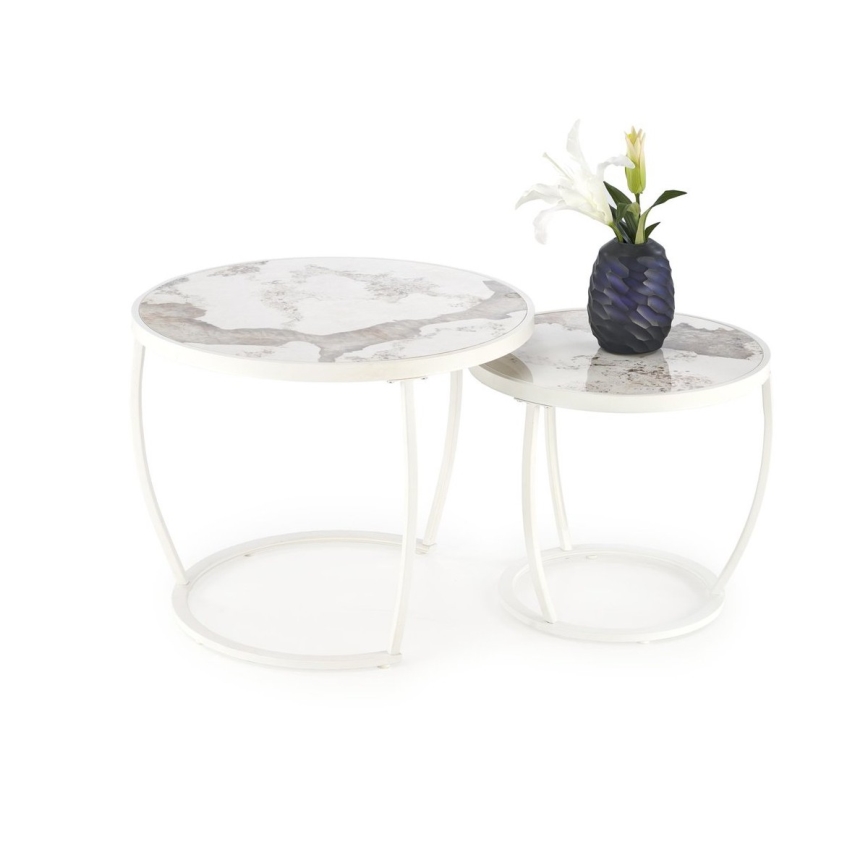 Set of 2 AURORO Coffee Tables, Beige/White