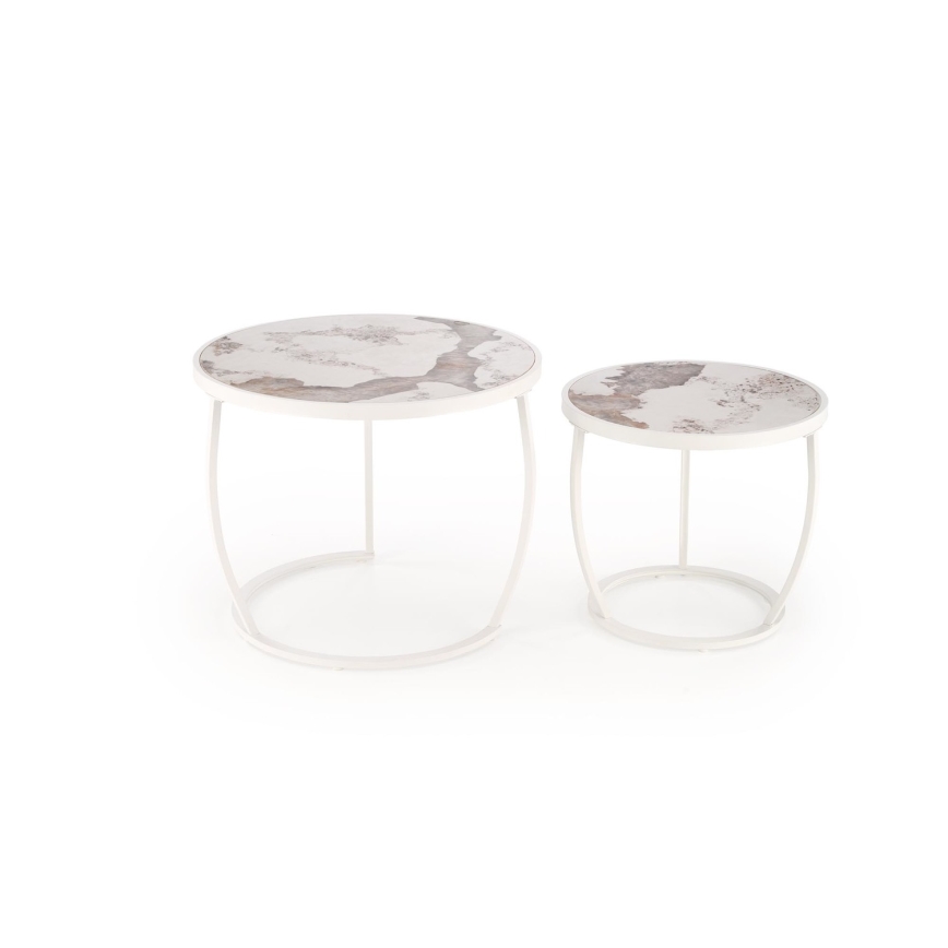 Set of 2 AURORO Coffee Tables, Beige/White