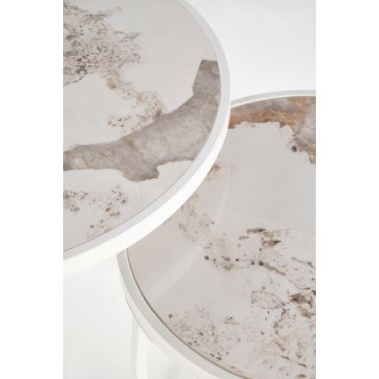 Set of 2 AURORO Coffee Tables, Beige/White
