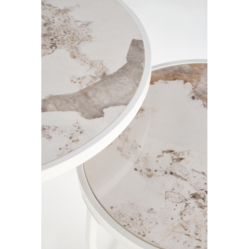 Set of 2 AURORO Coffee Tables, Beige/White