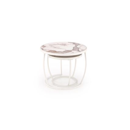 Set of 2 AURORO Coffee Tables, Beige/White