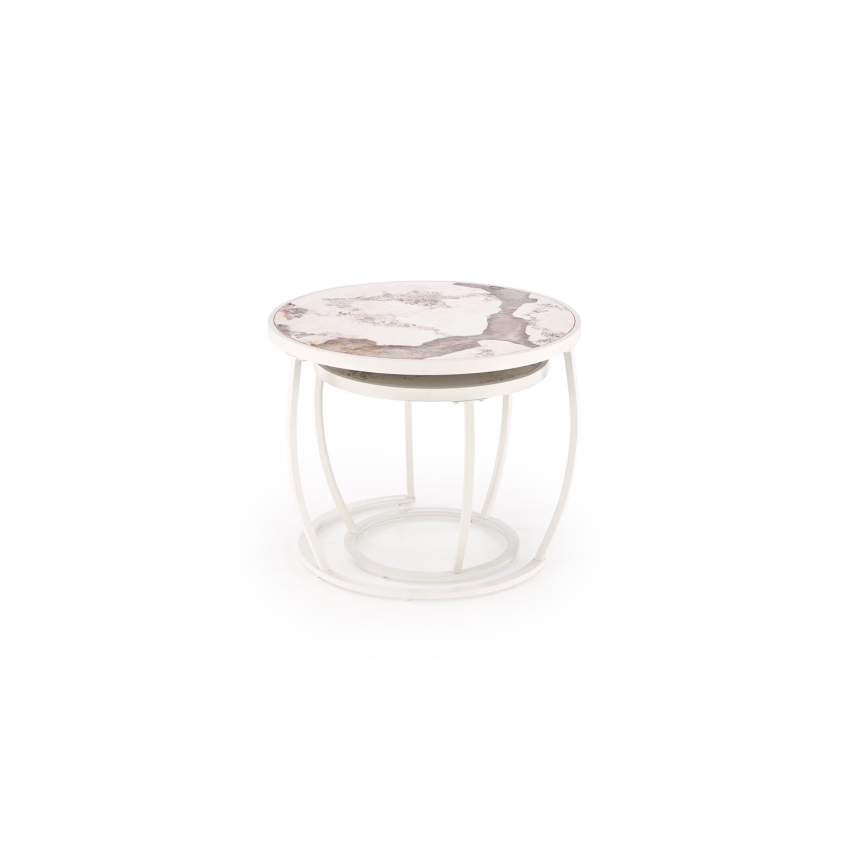 Set of 2 AURORO Coffee Tables, Beige/White